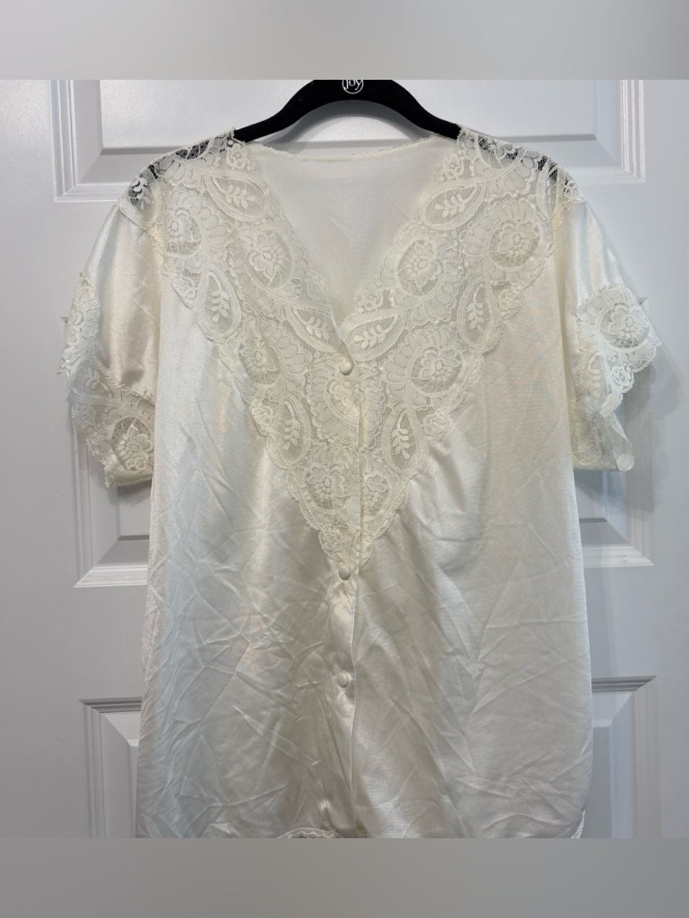 Olga Vintage Cream Lace-Trim Lingerie Top